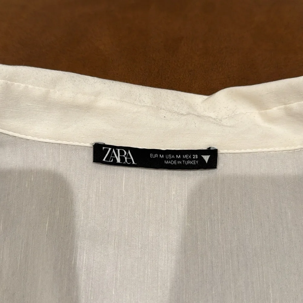 Zara Pleated Linen Blended Crop top blouse - Picture 2 of 4